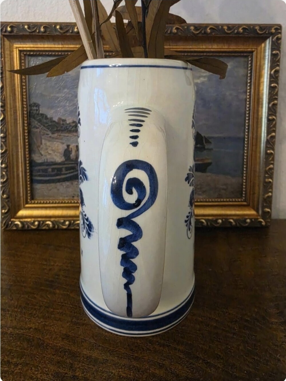 Vintage Ceramic Delft Blue Hand Painted Large Stein - Picture 4 of 5